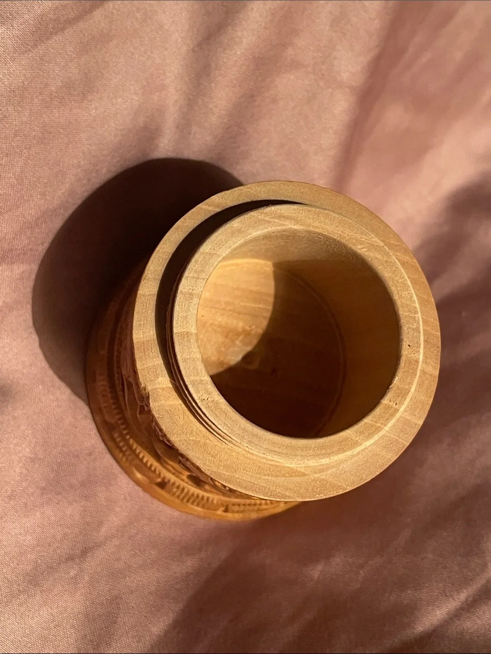 Hand-Carved Wooden Trinket Box in Natural Brown